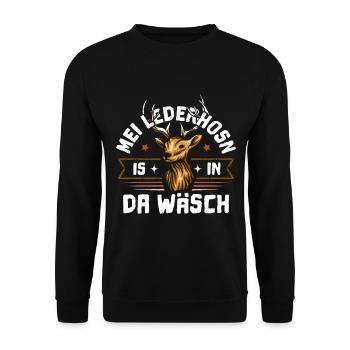 Mei Lederhosn is in da Wäsch - Unisex Pullover - Schwarz - Vorne - Alina (178cm) & Michal (187cm)