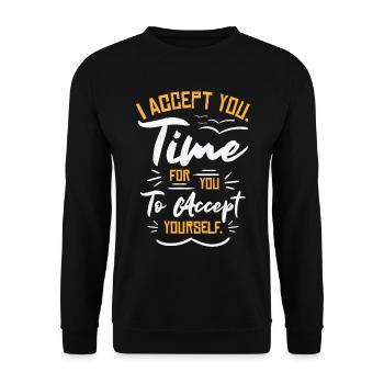 Inspirierender Motivator Selbstfürsorge - Unisex Pullover - Schwarz - Vorne - Alina (178cm) & Michal (187cm)
