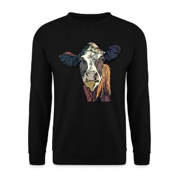Farmer Cattle Animal Head Motif Print with Bull - Unisex Sweatshirt - black - Front - Alina (178cm) & Michal (187cm)
