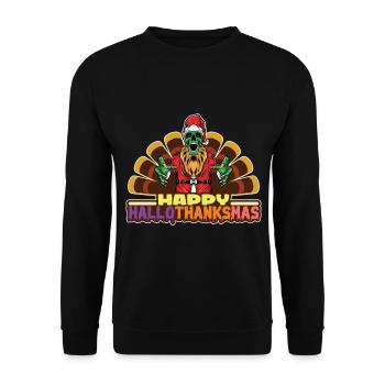 Happy Hello Thanksmas Halloween Thanksgiving Xmas - Unisex Sweatshirt - black - Front - Alina (178cm) & Michal (187cm)