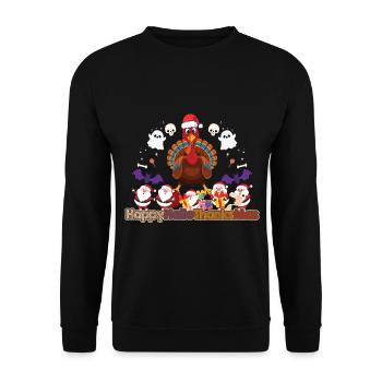 Happy Hello Thanksmas Halloween Thanksgiving Xmas - Unisex Sweatshirt - black - Front - Alina (178cm) & Michal (187cm)