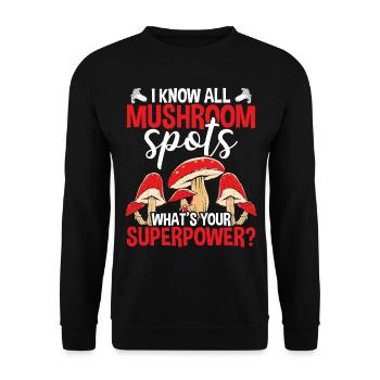 Shroom I know all Mushroom Collecting Spots - Unisex Pullover - Schwarz - Vorne - Alina (178cm) & Michal (187cm)