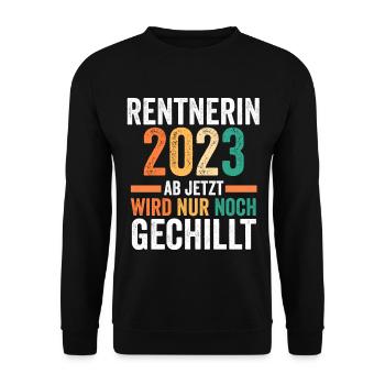 Rente 2023 Pension Pensionärin Ruhestand Rentnerin - Unisex Pullover - Schwarz - Vorne - Alina (178cm) & Michal (187cm)