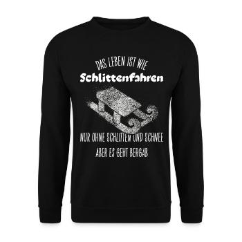 Schlitten fahren Rodeln Wintersport Weihnachten - Unisex Pullover - Schwarz - Vorne - Alina (178cm) & Michal (187cm)