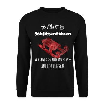 Schlitten Schlittenfahren Rodeln Wintersport - Unisex Pullover - Schwarz - Vorne - Alina (178cm) & Michal (187cm)