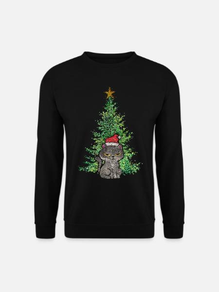 Katze Katzen Weihnachtsmuffel Weihnachtensbaum - Unisex Pullover - Schwarz