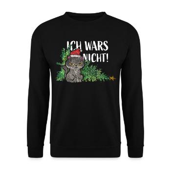 Katzen Christbaum Tannenbaum Anti Weihnachten - Unisex Pullover - Schwarz - Vorne - Alina (178cm) & Michal (187cm)