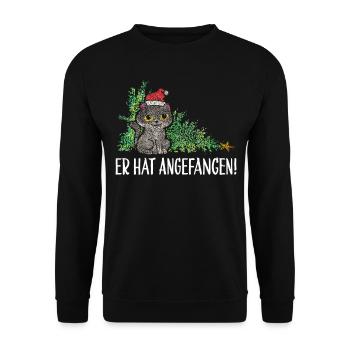 Katze Katzen Catmas Weihnachtsbaum Christbaum Xmas - Unisex Pullover - Schwarz - Vorne - Alina (178cm) & Michal (187cm)