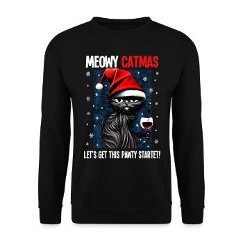 Chat noir de Noël avec vin verre de vin - Sweat-shirt Unisexe - noir - Devant - Alina (178cm) & Michal (187cm)