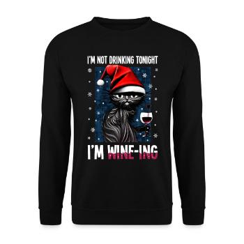 Cadeau de vin de verre de verre de vin de chat de chat de Noël - Sweat-shirt Unisexe - noir - Devant - Alina (178cm) & Michal (187cm)