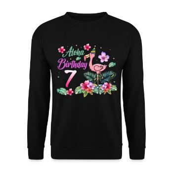 Aloha Birthday 7 Flamingo Bird 7th Birthday - Unisex Sweatshirt - black - Front - Alina (178cm) & Michal (187cm)