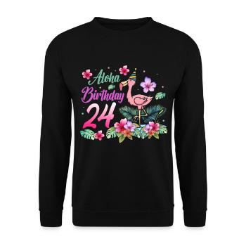 Aloha Birthday 24 Flamingo Bird 24th Birthday - Unisex Sweatshirt - black - Front - Alina (178cm) & Michal (187cm)