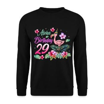 Aloha Birthday 29 Flamingo Bird 29th Birthday - Unisex Sweatshirt - black - Front - Alina (178cm) & Michal (187cm)