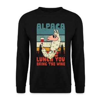 Déjeuner d’alpaga apporter le vin - Sweat-shirt Unisexe - noir - Devant - Alina (178cm) & Michal (187cm)