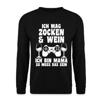 Mutter Gamer Zocken Wein Mama - Unisex Pullover - Schwarz - Vorne - Alina (178cm) & Michal (187cm)