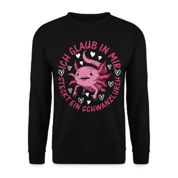 Axolotl - I think I'm a tailed salamander - Unisex Sweatshirt - black - Front - Alina (178cm) & Michal (187cm)