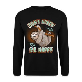 Sloth, sloth, funny saying Don't Hurry - Unisex Sweatshirt - black - Front - Alina (178cm) & Michal (187cm)