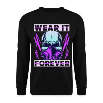 Skull mit Gasmaske, Maske, Totenkopf Spruch - Unisex Pullover - Schwarz - Vorne - Alina (178cm) & Michal (187cm)