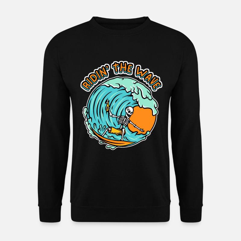 Lustiger Surfer, Surfen, Totenkopf, Spruch Surfing - Unisex Pullover - Schwarz