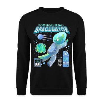 Comic-Astronaut Krokodil-Alligator im Weltall - Unisex Pullover - Schwarz - Vorne - Alina (178cm) & Michal (187cm)