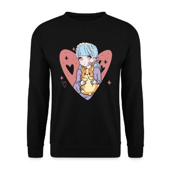 Anime Stylish Cute Girl Retro Kawaii - Sweat-shirt Unisexe - noir - Devant - Alina (178cm) & Michal (187cm)