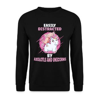 Leicht Von Axolotls Und Einhörnern Abgelenkt - Unisex Pullover - Schwarz - Vorne - Alina (178cm) & Michal (187cm)