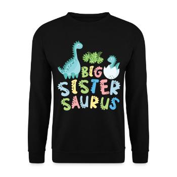 Große Schwester Saurus Geschwister Herbivore - Unisex Pullover - Schwarz - Vorne - Alina (178cm) & Michal (187cm)