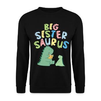 Große Schwester Saurus Geschwister Herbivore - Unisex Pullover - Schwarz - Vorne - Alina (178cm) & Michal (187cm)