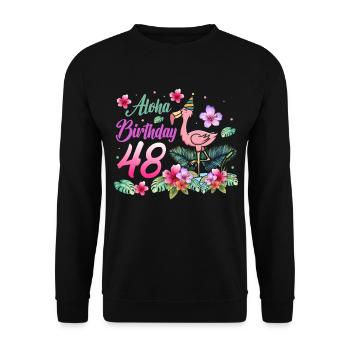 Aloha Birthday 48 Flamingo Bird 48th Birthday - Unisex Sweatshirt - black - Front - Alina (178cm) & Michal (187cm)