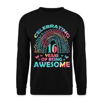 We celebrate 16 years "awesome Birthday Butterfly" - Unisex Sweatshirt - black - Front - Alina (178cm) & Michal (187cm)
