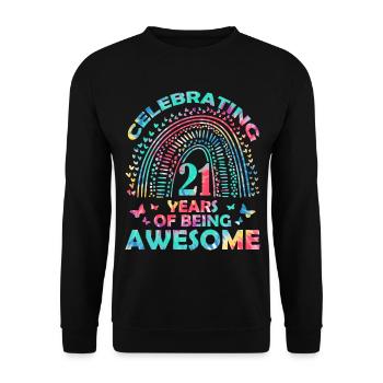 We celebrate 21 years "awesome Birthday Butterfly" - Unisex Sweatshirt - black - Front - Alina (178cm) & Michal (187cm)
