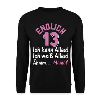 13 Jahre Teenager 13. Geburtstag - Endlich 13 Ich - Unisex Pullover - Schwarz - Vorne - Alina (178cm) & Michal (187cm)