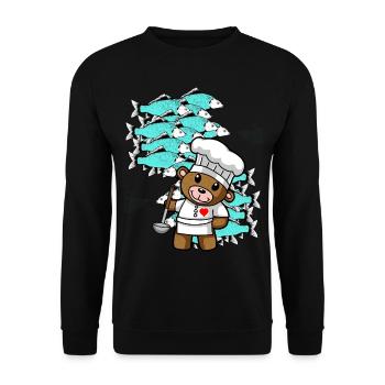 Fish Gourmet Kitchen Home Cook Teddy Chef - Unisex Sweatshirt - black - Front - Alina (178cm) & Michal (187cm)