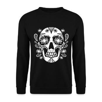 White Cinco De Mayo Stylized Sugar Skull Day Of - Unisex Pullover - Schwarz - Vorne - Alina (178cm) & Michal (187cm)