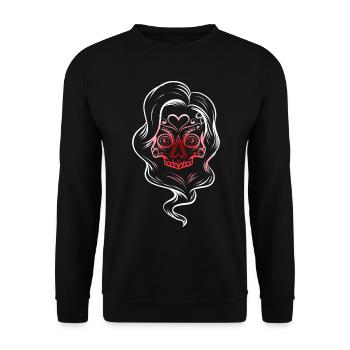 Peinture de crâne de sucre féminin Calaveras Journée de maquillage - Sweat-shirt Unisexe - noir - Devant - Alina (178cm) & Michal (187cm)