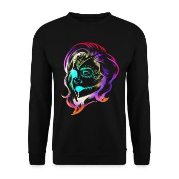 Colorful Stylized Female Calaveras Makeup Day Of - Unisex Pullover - Schwarz - Vorne - Alina (178cm) & Michal (187cm)