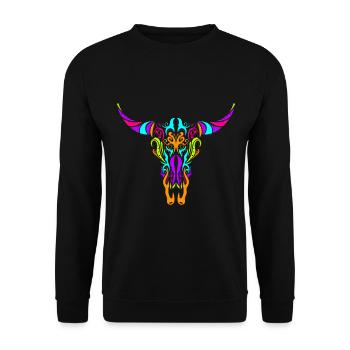 Stylized Cow Longhorn Skull Painting Day Of The - Unisex Sweatshirt - black - Front - Alina (178cm) & Michal (187cm)