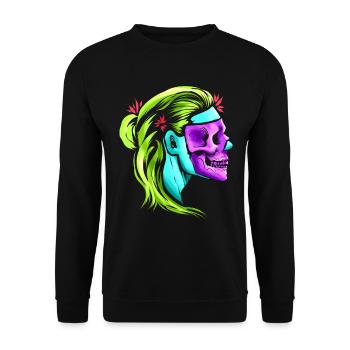 Female Skull Reaper Mask Day Of The Dead - Unisex Pullover - Schwarz - Vorne - Alina (178cm) & Michal (187cm)