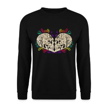 Two Sugar Skulls Forming Heart Day Of The Dead - Unisex Pullover - Schwarz - Vorne - Alina (178cm) & Michal (187cm)