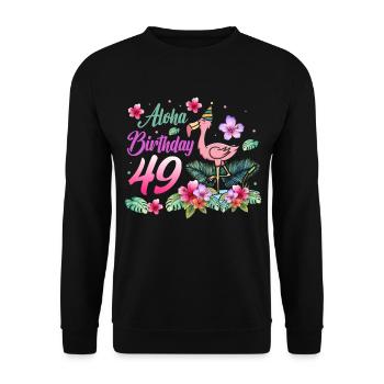 Aloha Anniversaire 49 Flamant rose Oiseau 49e anniversaire - Sweat-shirt Unisexe - noir - Devant - Alina (178cm) & Michal (187cm)