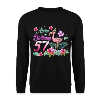 Aloha Birthday 57 Flamingo Bird 57th Birthday - Unisex Sweatshirt - black - Front - Alina (178cm) & Michal (187cm)
