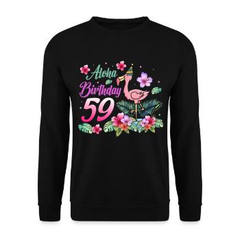 Aloha Anniversaire 59 Flamant rose Oiseau 59e anniversaire - Sweat-shirt Unisexe - noir - Devant - Alina (178cm) & Michal (187cm)