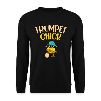 Trompete-küken-huhn-musiker-musikinstrument - Unisex Pullover - Schwarz - Vorne - Alina (178cm) & Michal (187cm)