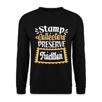 Briefmarkensammler Bewahren Den Traditionellen - Unisex Pullover - Schwarz - Vorne - Alina (178cm) & Michal (187cm)