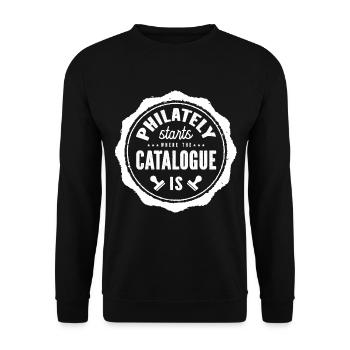 Philatelie Beginnt Dort, Wo Der Katalog Ist - Unisex Pullover - Schwarz - Vorne - Alina (178cm) & Michal (187cm)