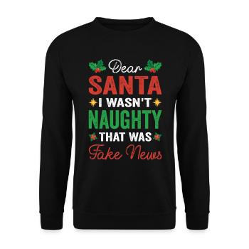 Dear Santa I Wasn’t Naughty That Was Fake News - Unisex Pullover - Schwarz - Vorne - Alina (178cm) & Michal (187cm)