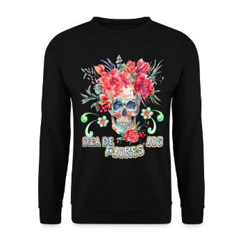 Skull Skull Dia-De-Los-Flores funny saying - Unisex Sweatshirt - black - Front - Alina (178cm) & Michal (187cm)