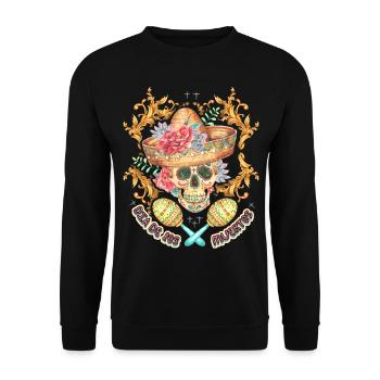 Crâne Totenkopf Sombrero-Crâne Dia-de-Los-Muertos - Sweat-shirt Unisexe - noir - Devant - Alina (178cm) & Michal (187cm)