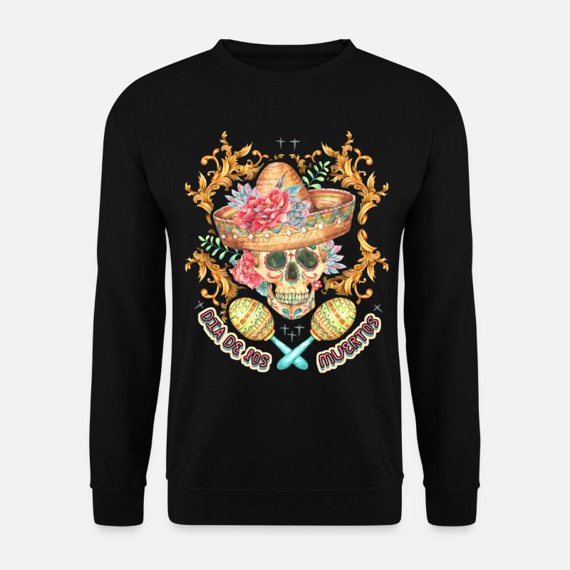 Skull Totenkopf Sombrero-Skull Dia-De-Los-Muertos - Unisex Sweatshirt - black