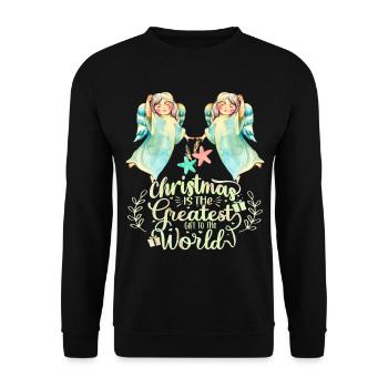 Engelchen, Engel-Aquarell, Weihnachts-Spruch - Unisex Pullover - Schwarz - Vorne - Alina (178cm) & Michal (187cm)